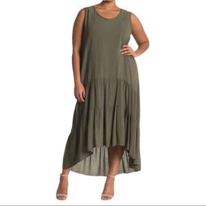 WEST KEI Olive Green Gauzy Sleeveless Midi Dress Size 2X